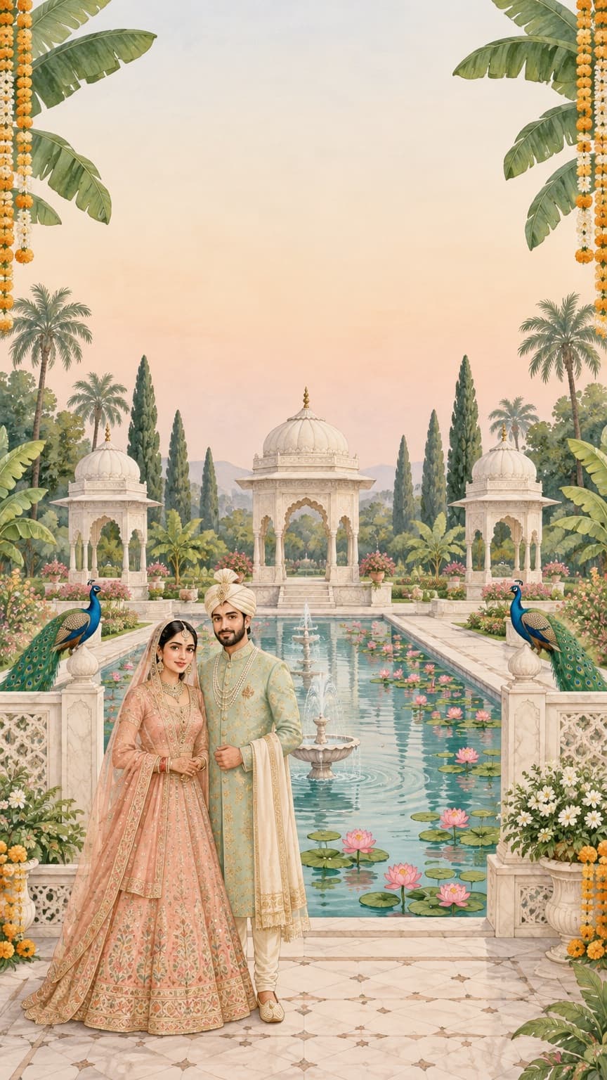 Illustration of a couple for Riya and Aditya's wedding